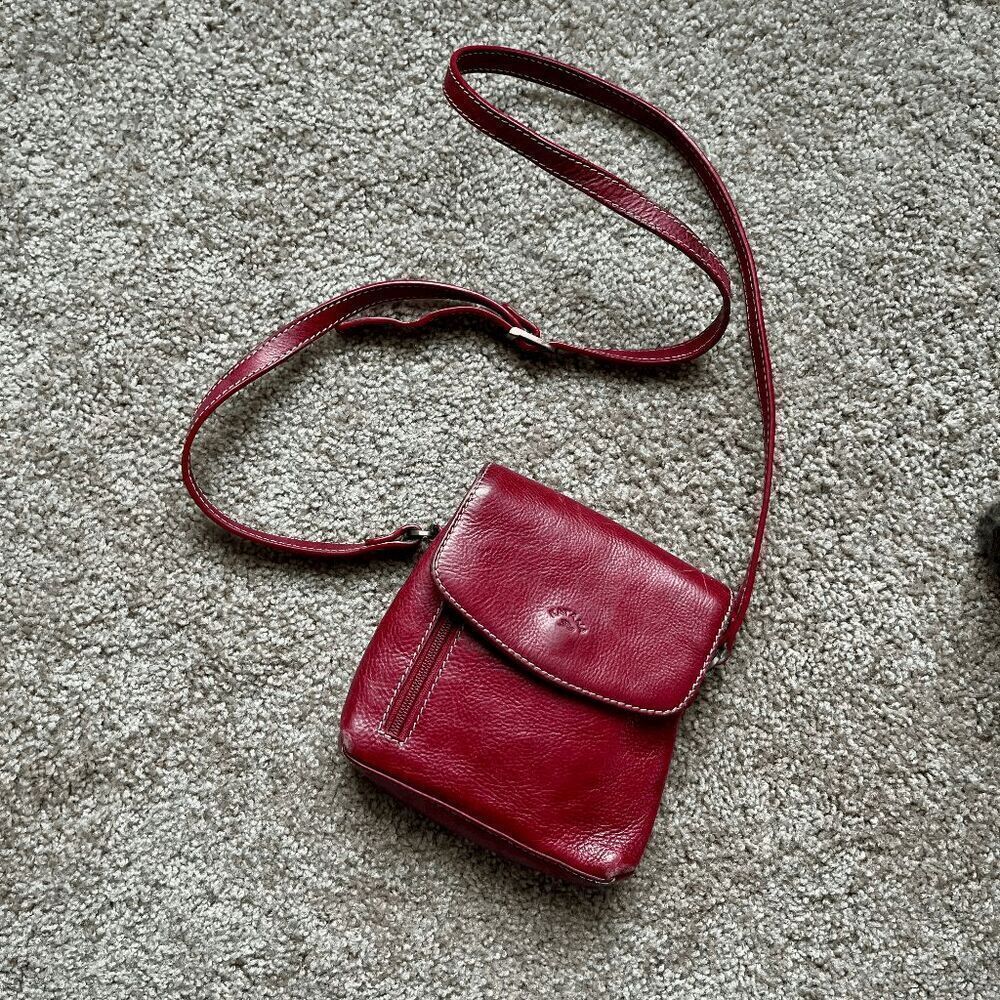 VTG Katana Red Pebbled Leather Mini Crossbody Organizer Bag